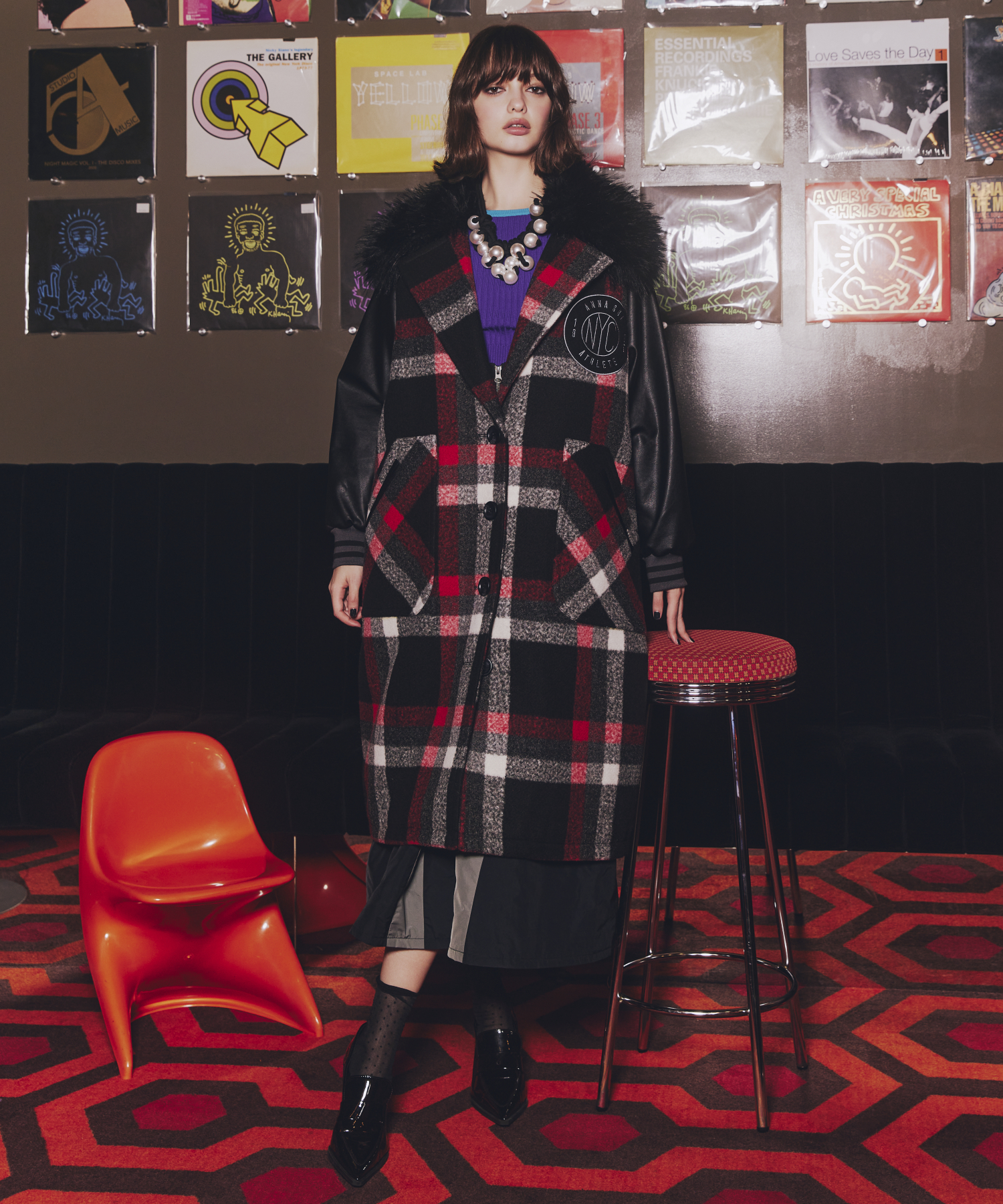 ロングチェックスタジャンコート