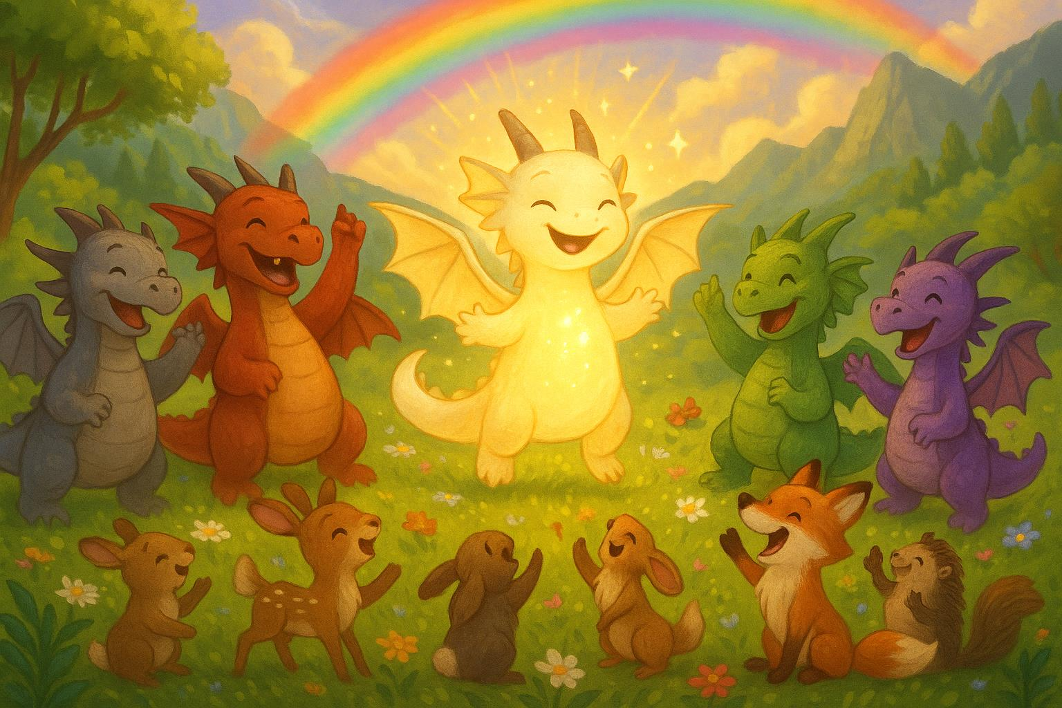 Luna celebrating with her dragon friends
