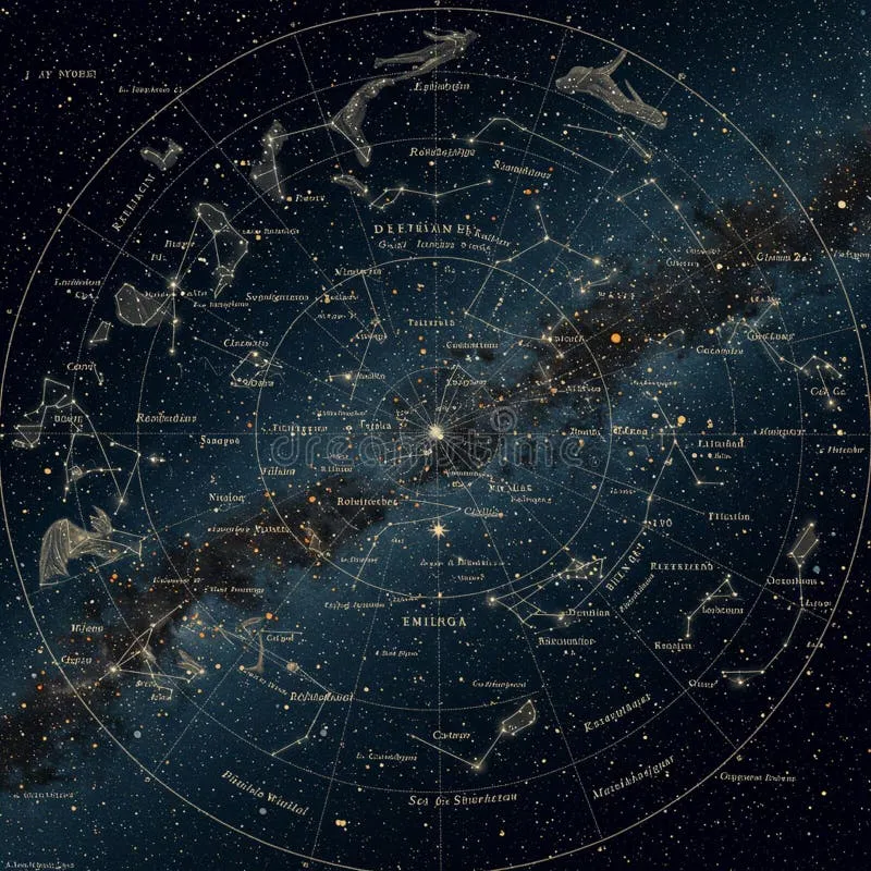 Carte céleste détaillée montrant les constellations