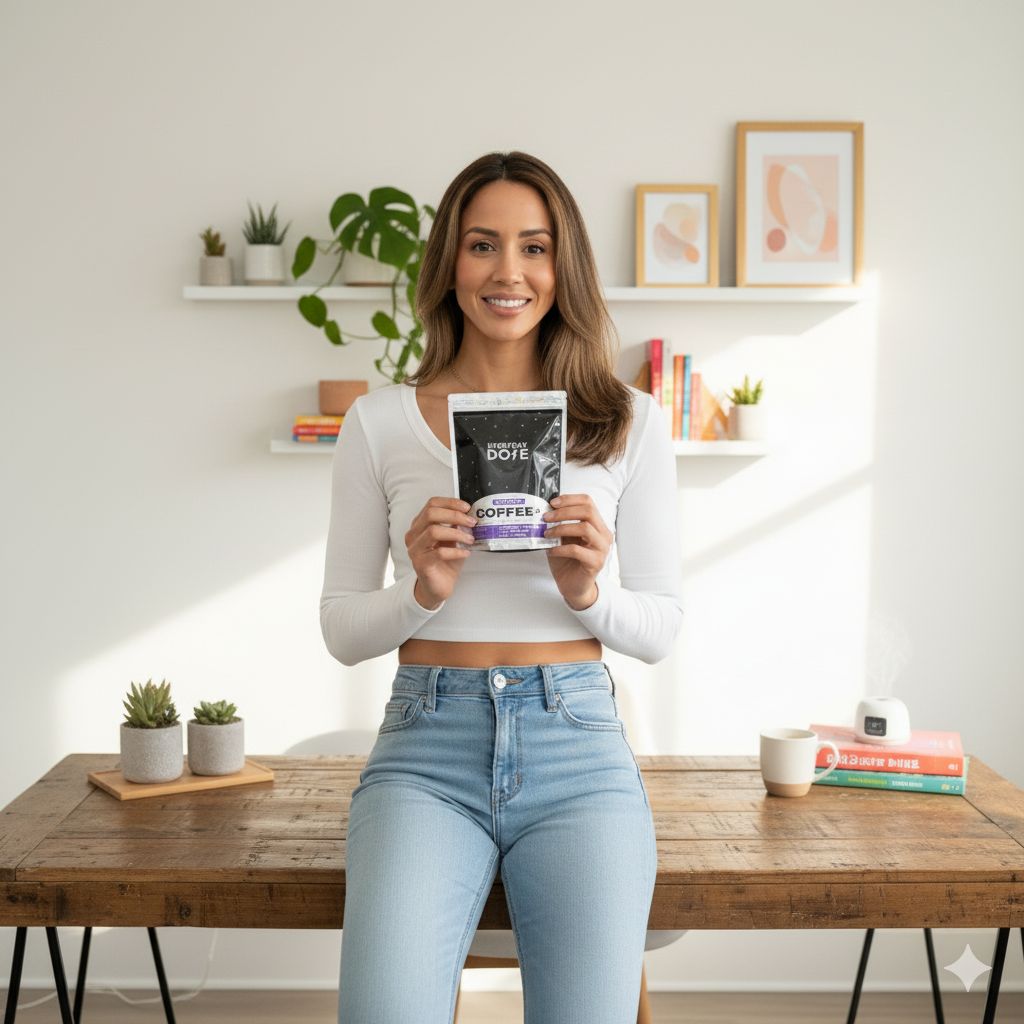 Woman holding Everyday Dose Mushroom Coffee