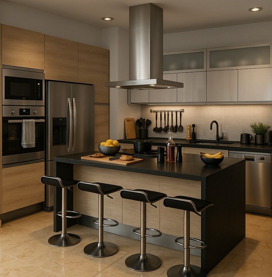 Cocina con toques de color rojo