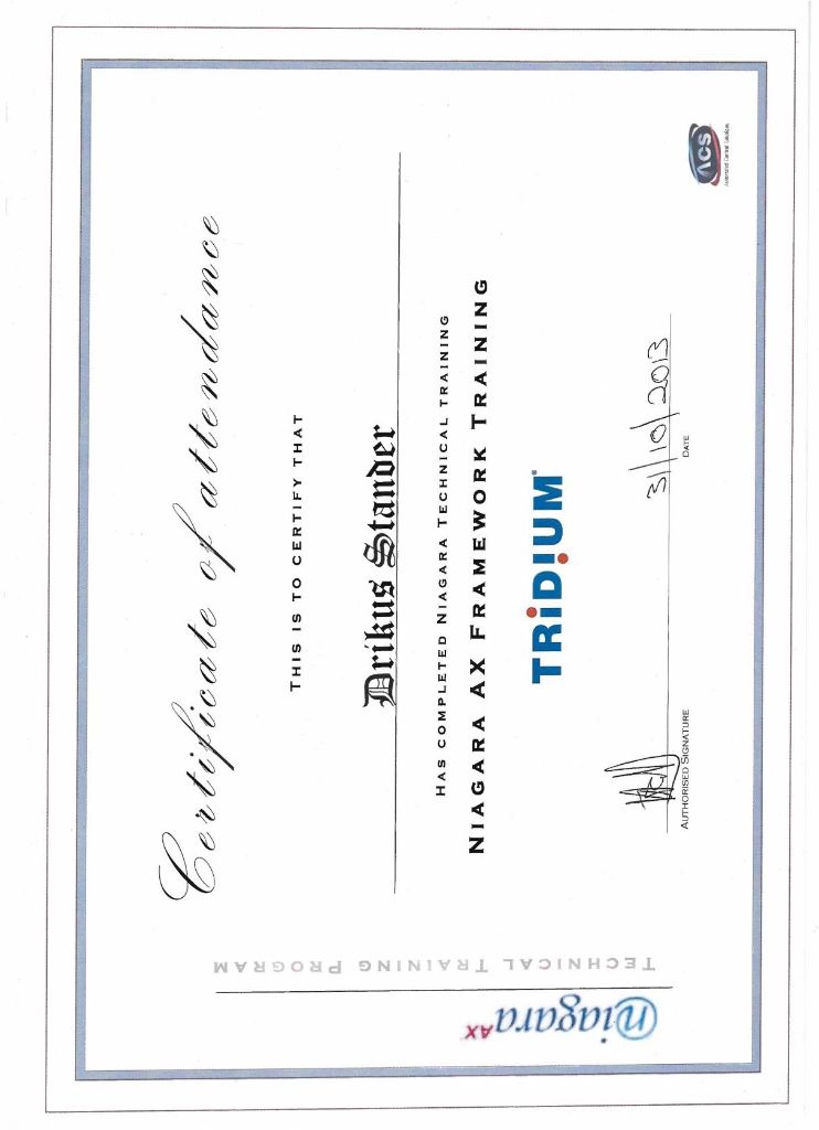 Niagara Framework Training Certificate