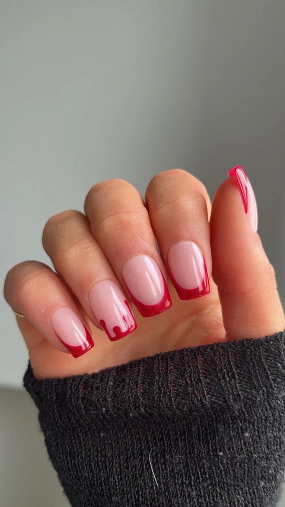 Blood Drip French Tip Nails