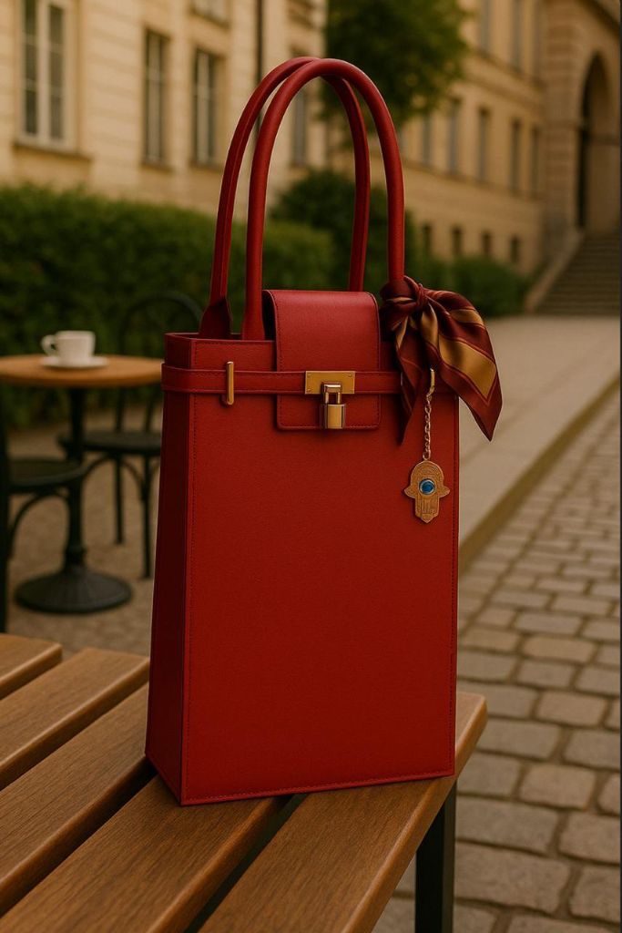 Red Leather Bag - Hamsa Charm