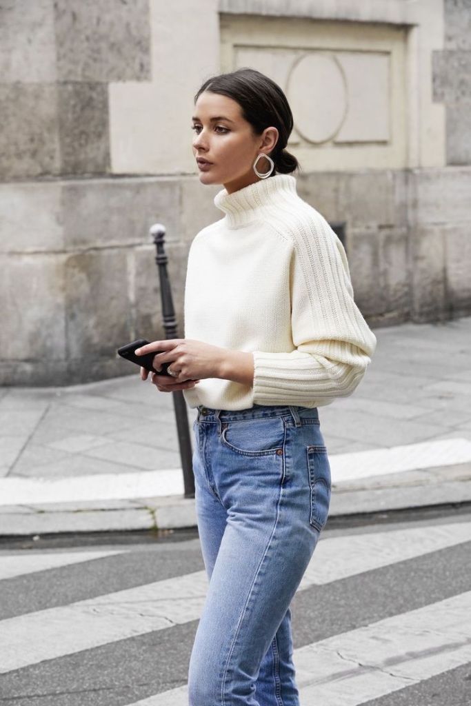 Cream Turtleneck Jeans
