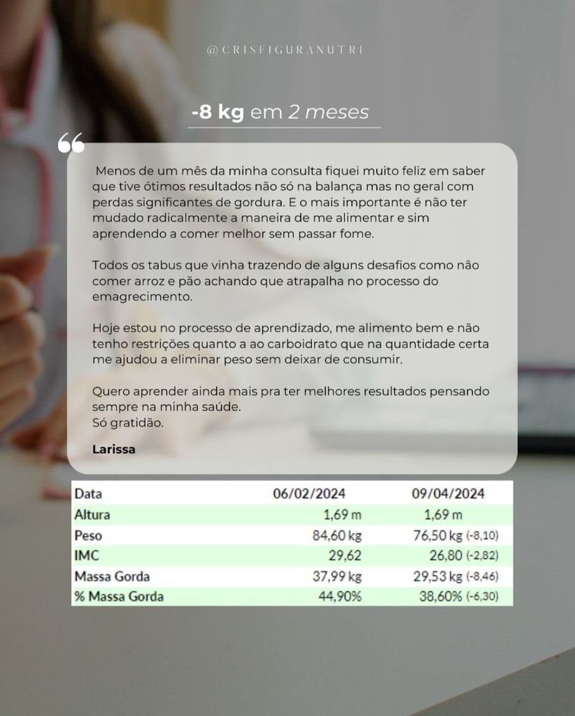 Resultado Larissa - 8kg em 2 meses