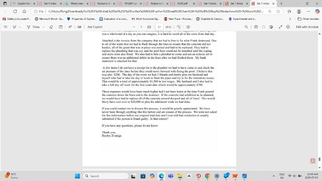 Email content showing costs