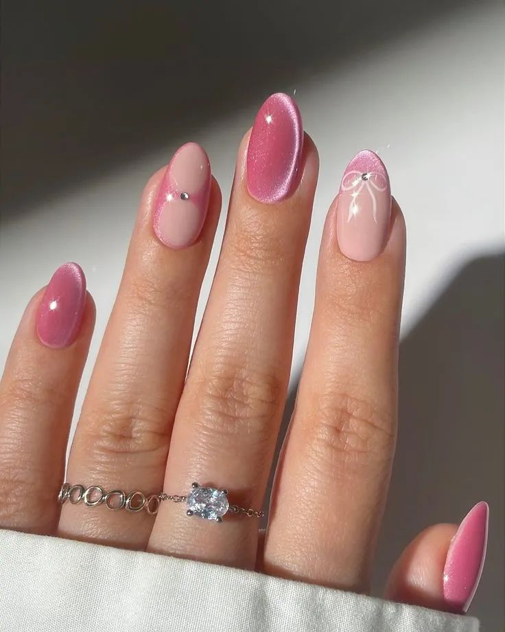 Pink Shimmer with Rhinestones