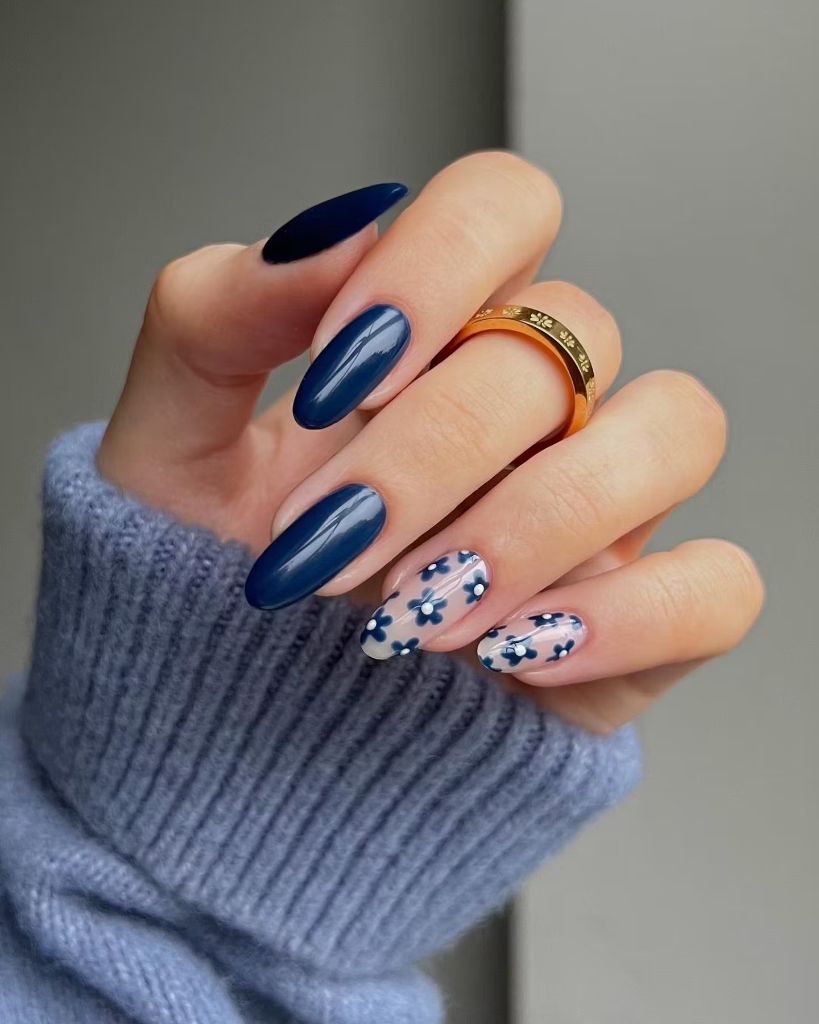 Navy Blue Floral Elegance