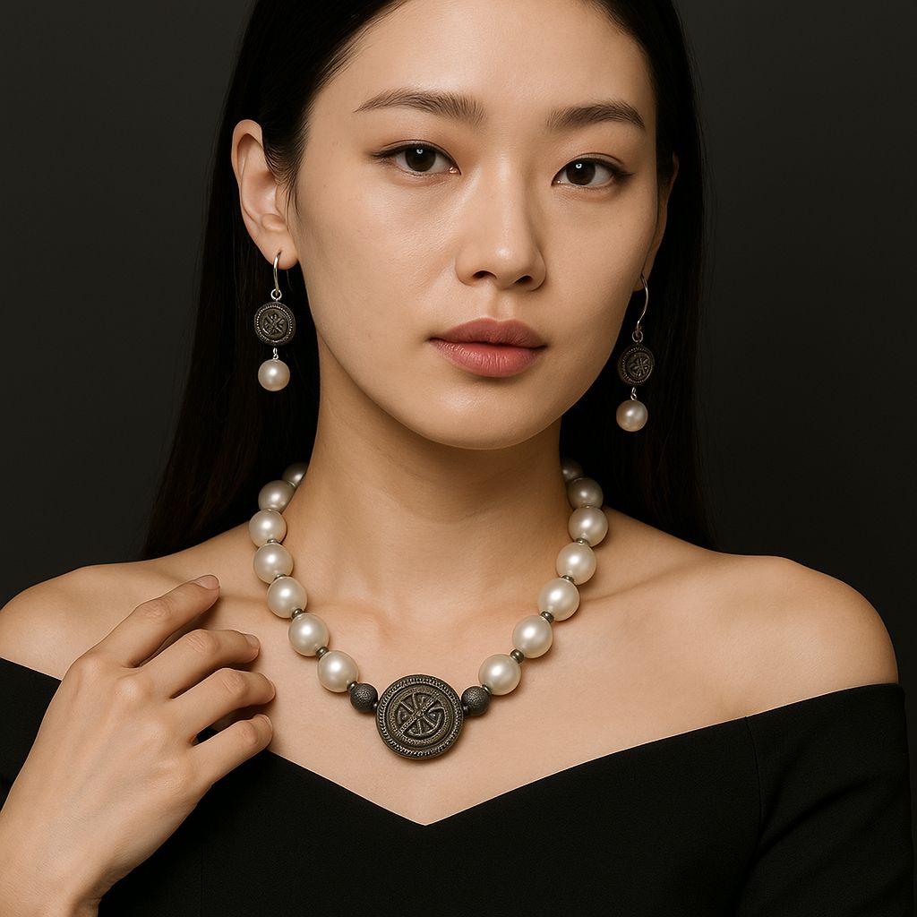 Norse Forge Mastery - Model wearing Viking Collection jewelry