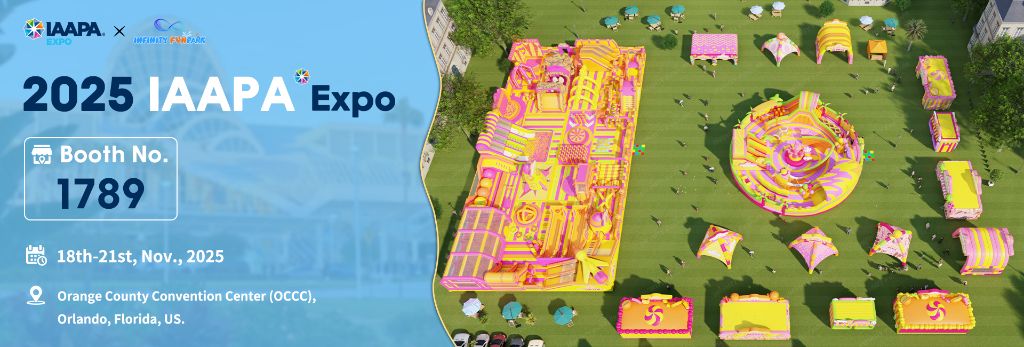 Infinity Funpark IAAPA Expo 2025 booth display featuring innovative inflatable theme park attractions