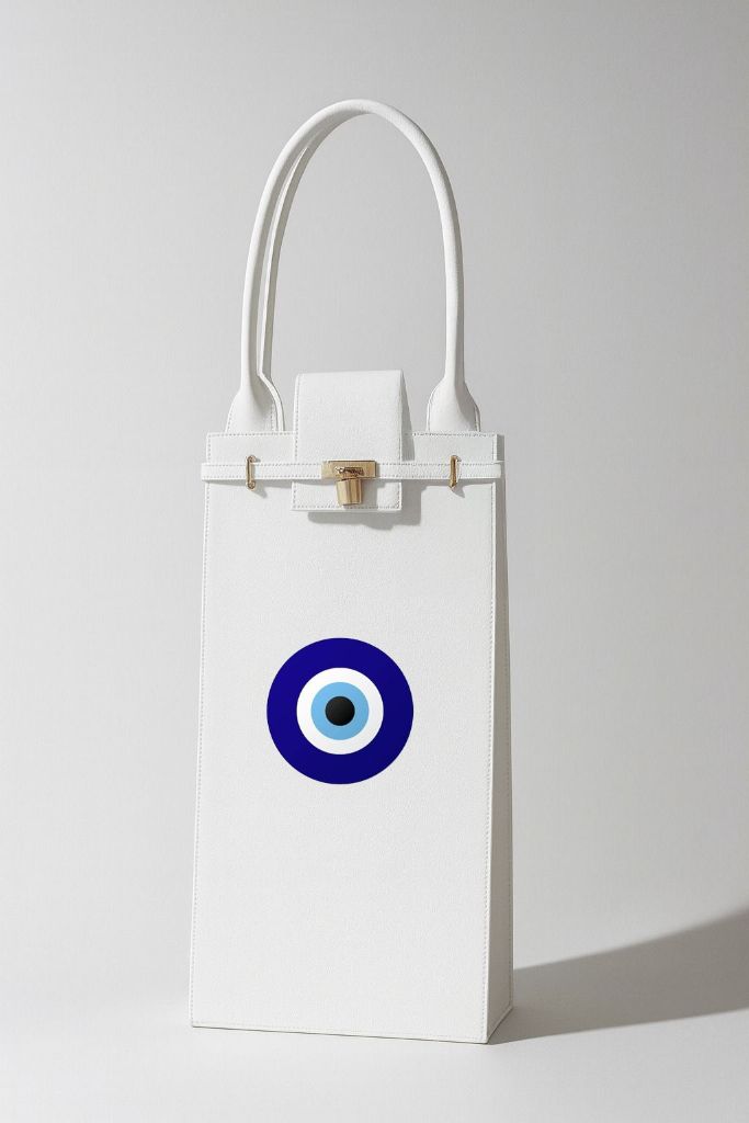 White Leather Bag - Evil Eye Design