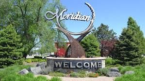 Meridian Idaho welcome sign with deer sculpture
