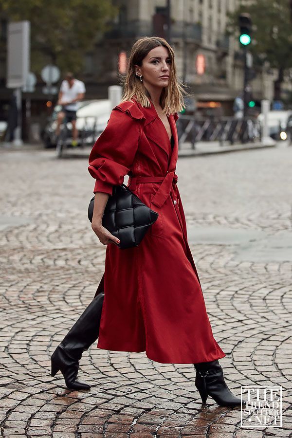 All red monochrome outfit with wrapped silhouette