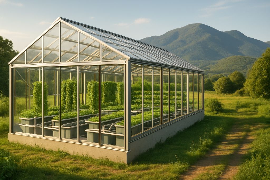 Traditionelles Gewächshaus mit Aquaponik-System