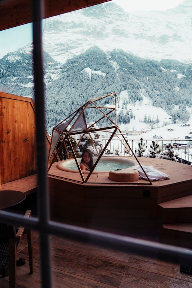 Unique geometric spa with hot tub and panoramic mountain views
