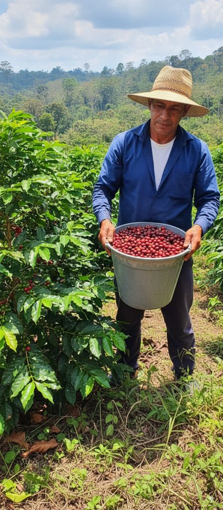 Campesino boliviano con café