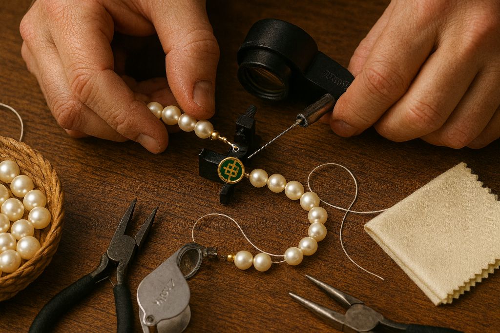 Master Craftsman Restoring Pearl Jewelry with Precision Tools