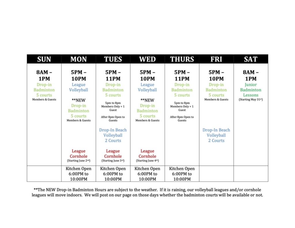 NFBTC Weekly Schedule