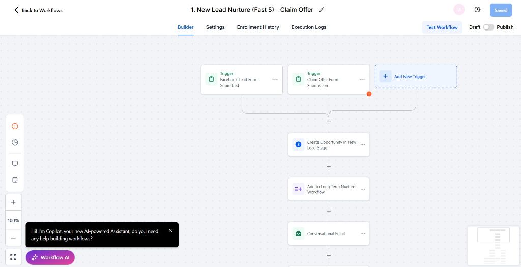 GoHighLevel Workflow Interface