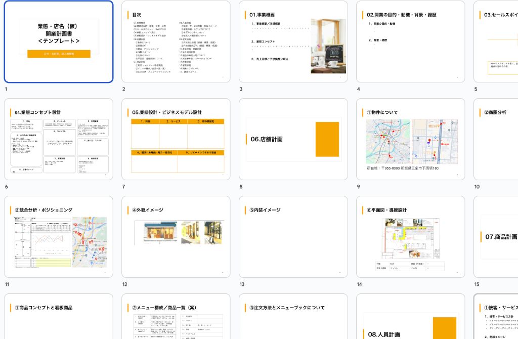 開業計画書テンプレートの例
