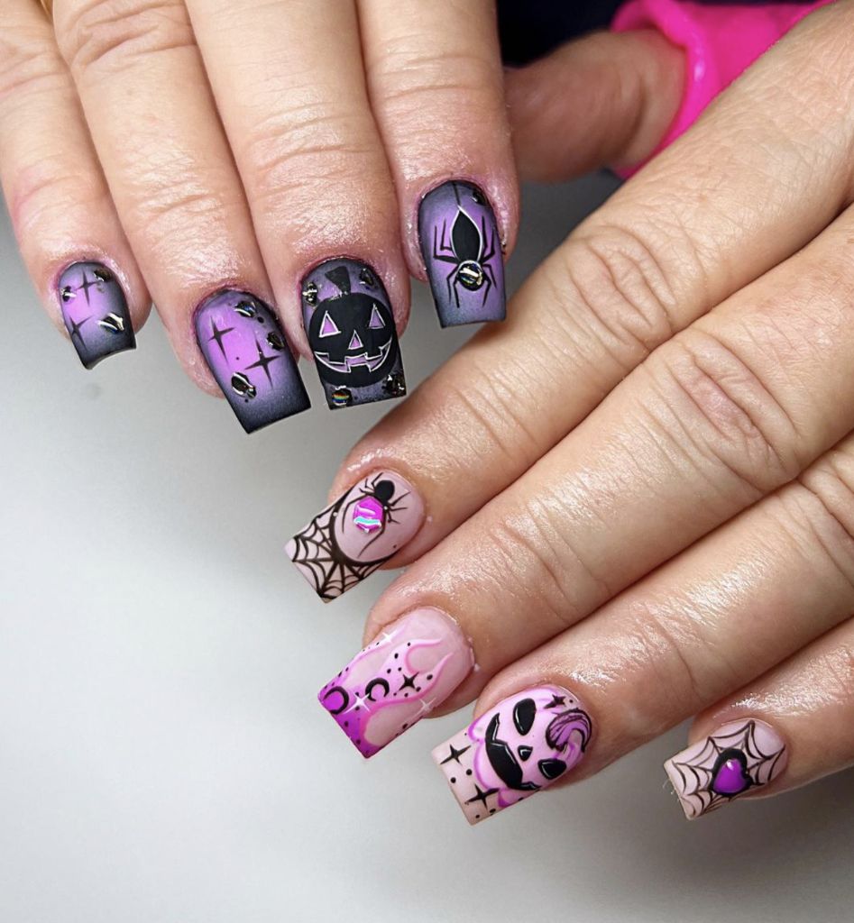 Pink Halloween French Mix Nails
