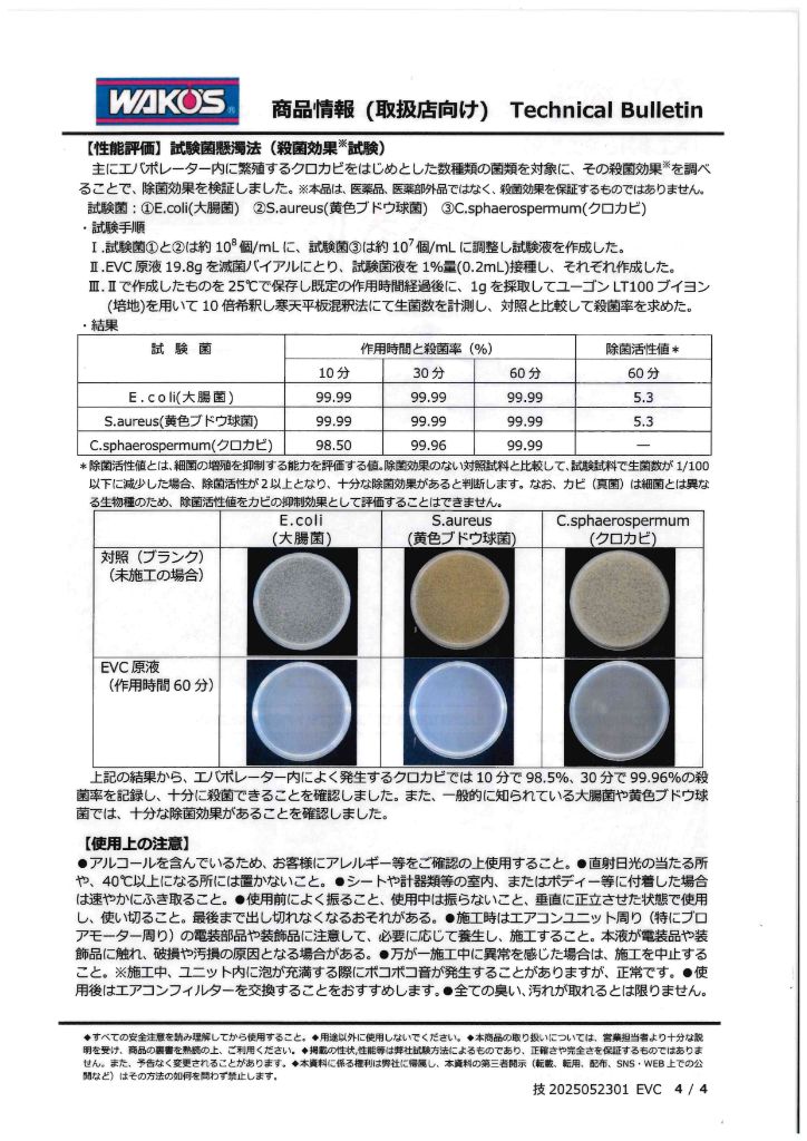 除菌効果試験結果データ