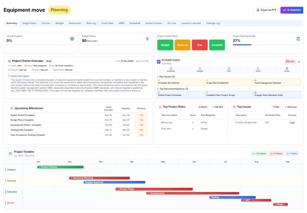 Single Source of Truth - Centralised Project Dashboard for Irish Medical Device and Pharmaceutical Manufacturing - Arcturus Pro