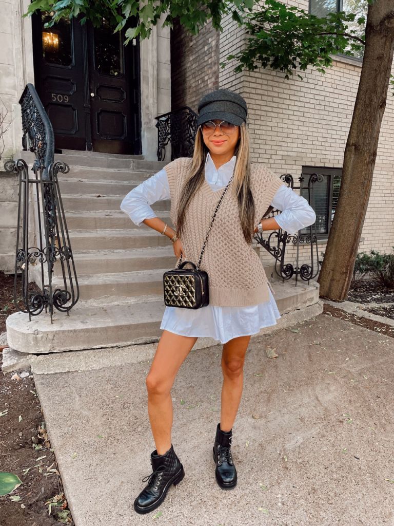 Sweater Vest Shirt Dress