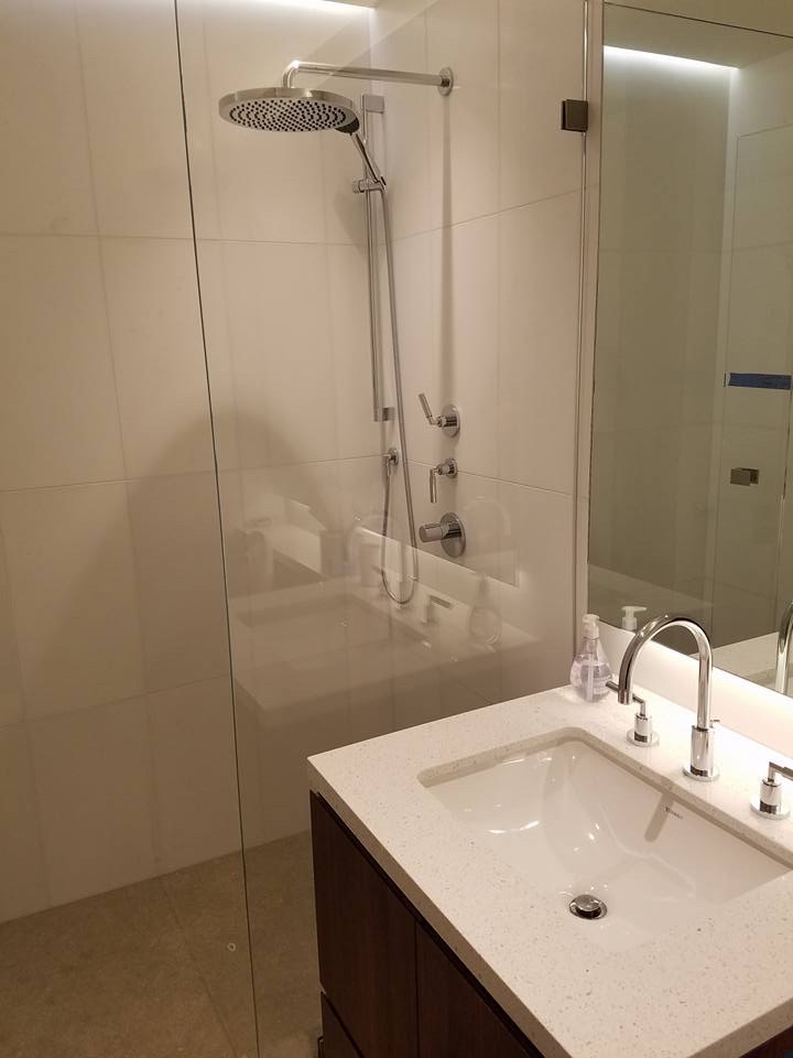 Luxury bathroom renovation with premium fixtures and custom tile work