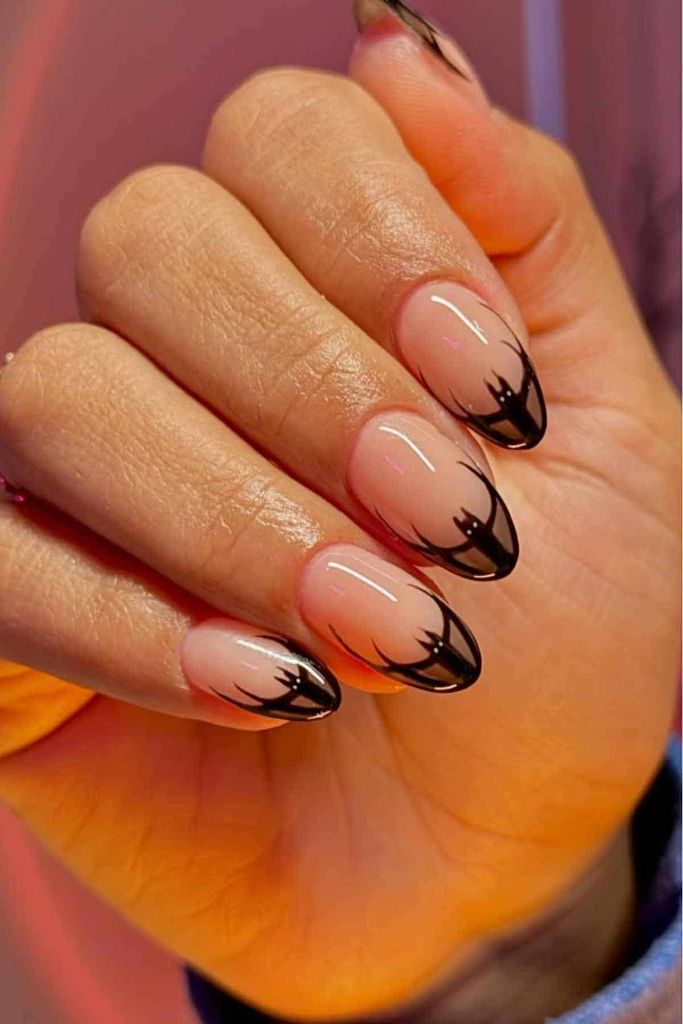 Black Flame French Tip Nails