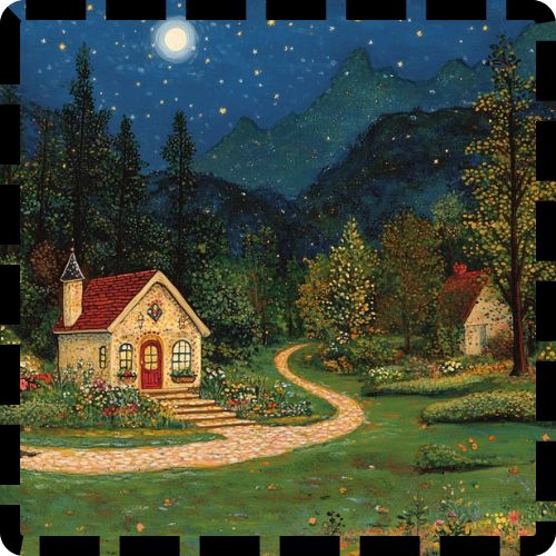 Fairytale cottage at night