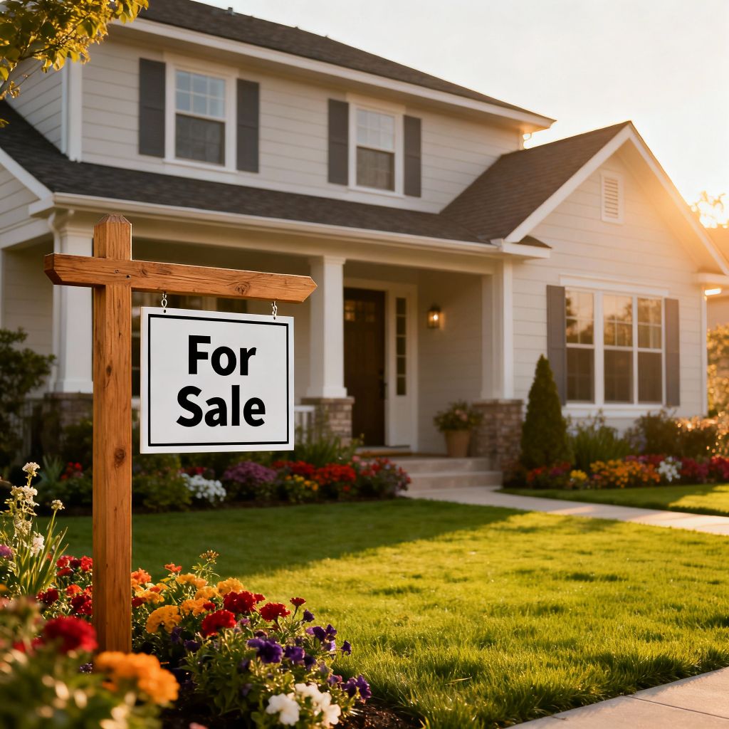For Sale sign in front of beautiful home
