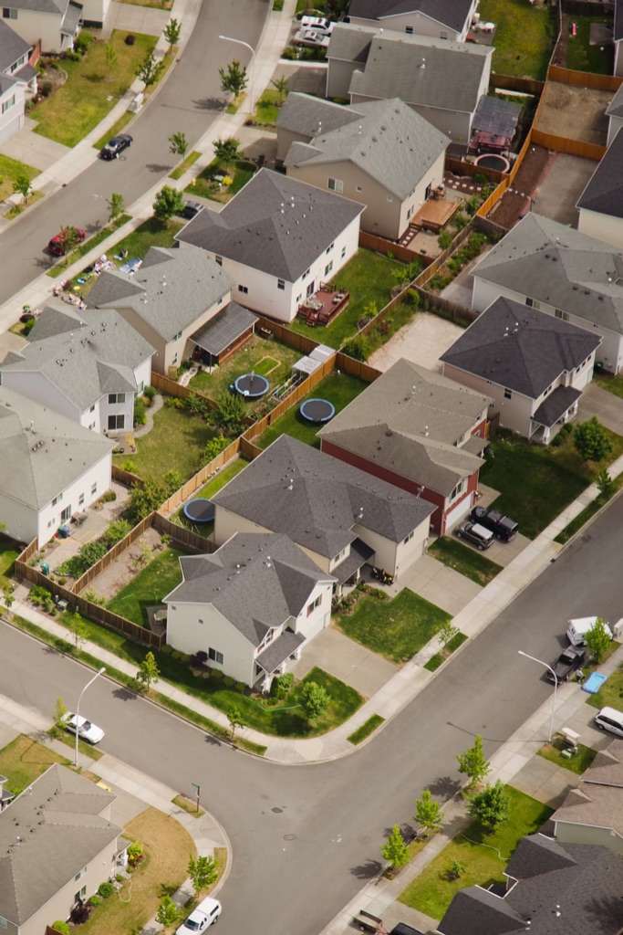 Completed residential development - aerial view of finished project