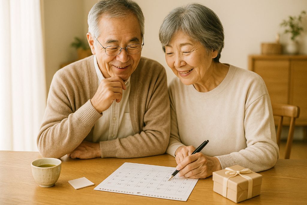 孫の誕生日を準備する祖父母