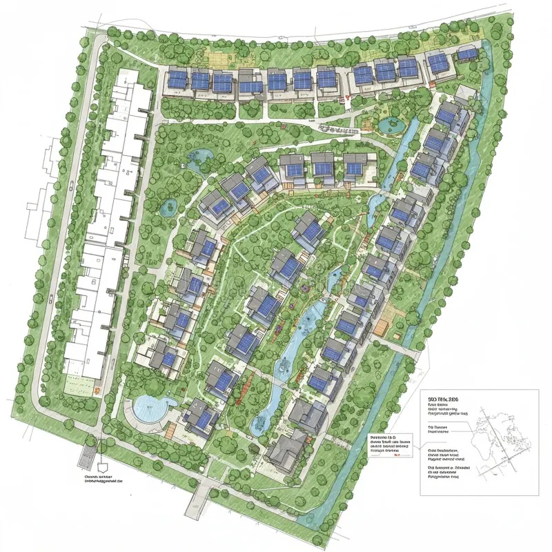 Residential development master plan with landscaping design