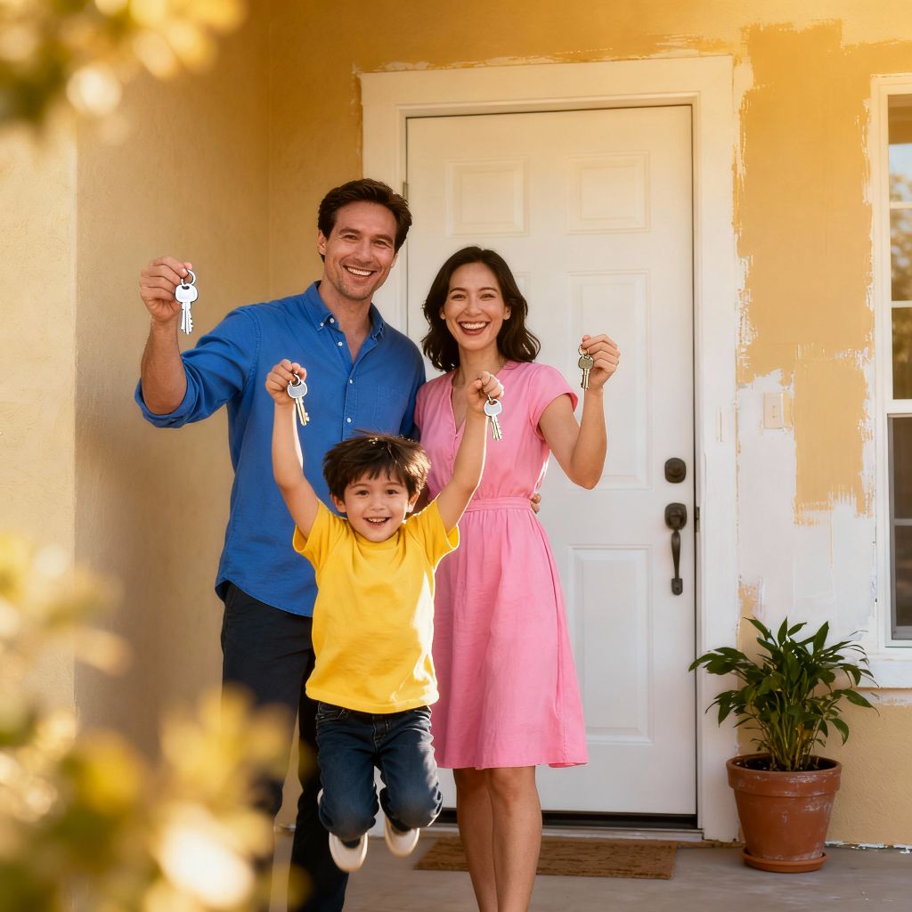 Happy family with keys - First-Time Home Buyers