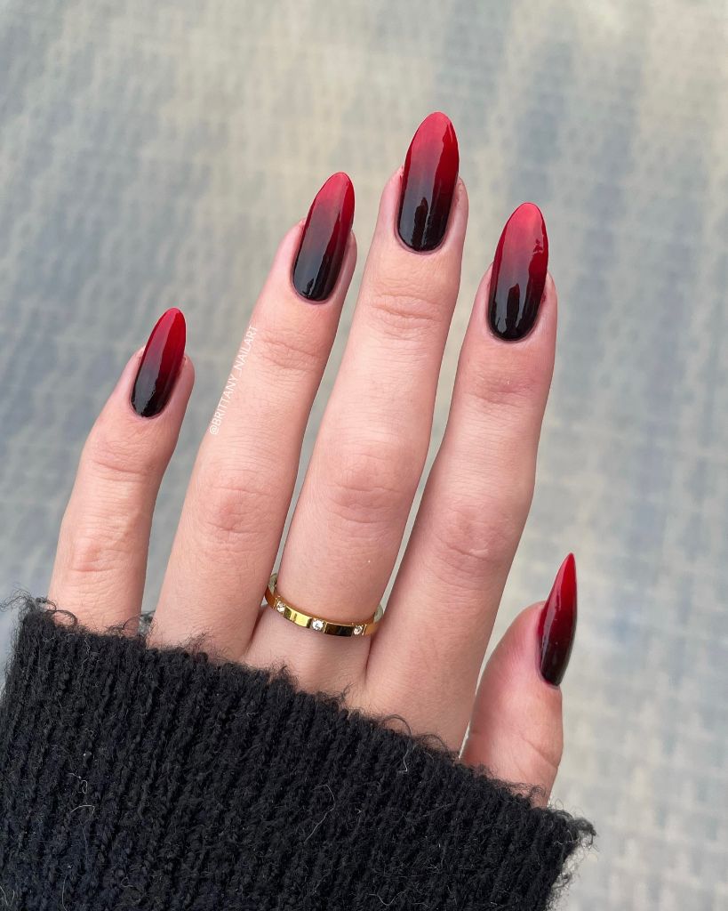 Red Black Ombre Vampire Nails