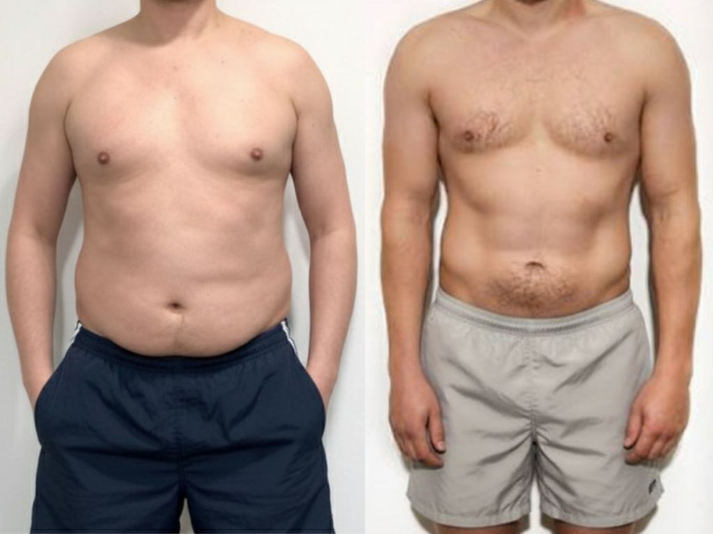 Body fat percentage comparison before and after photos