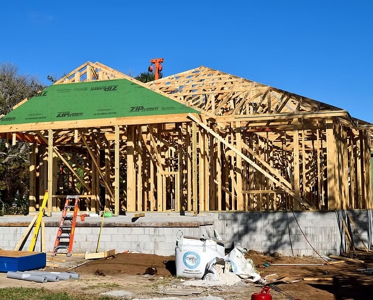 Construction framing and structural engineering work in progress