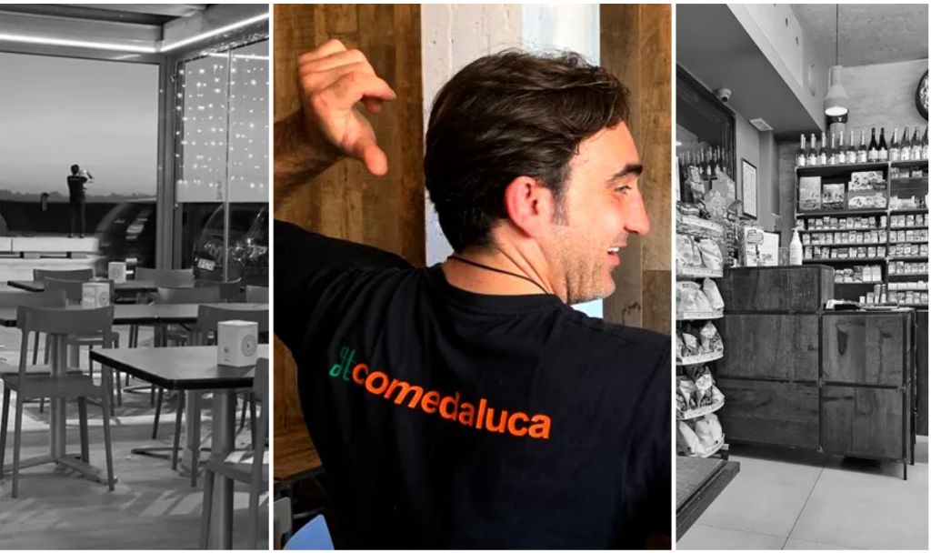 Luca Salerno - Proprietario Come da Luca con la sua maglietta ufficiale nel ristorante di Gela