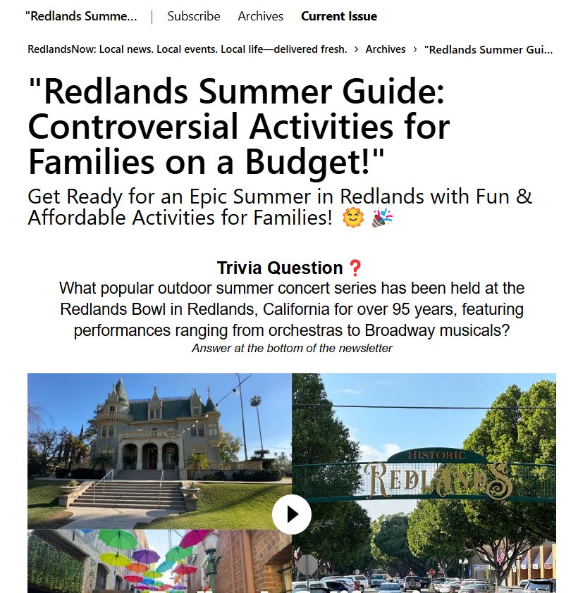 RedlandsNow Summer Guide Newsletter