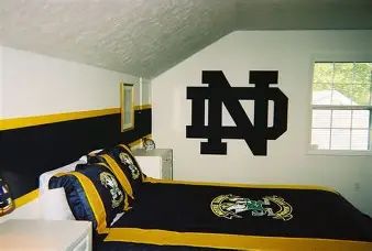 Notre Dame themed bedroom with ND logo