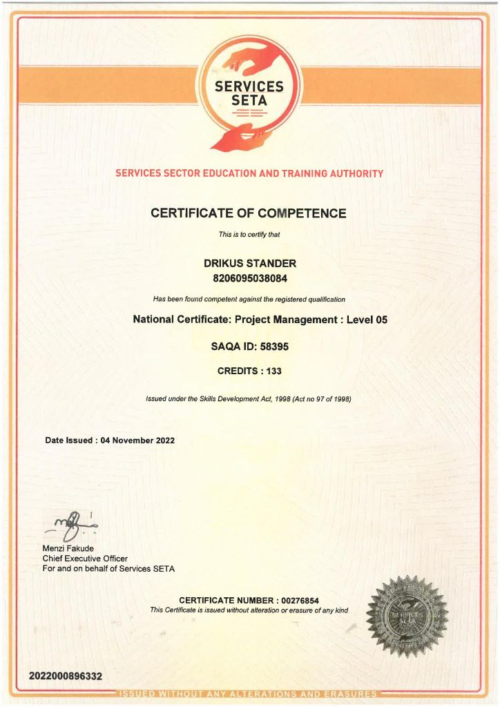 SETA Project Management Certificate