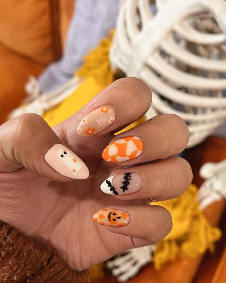Cute Ghost Pumpkin Mix Nails