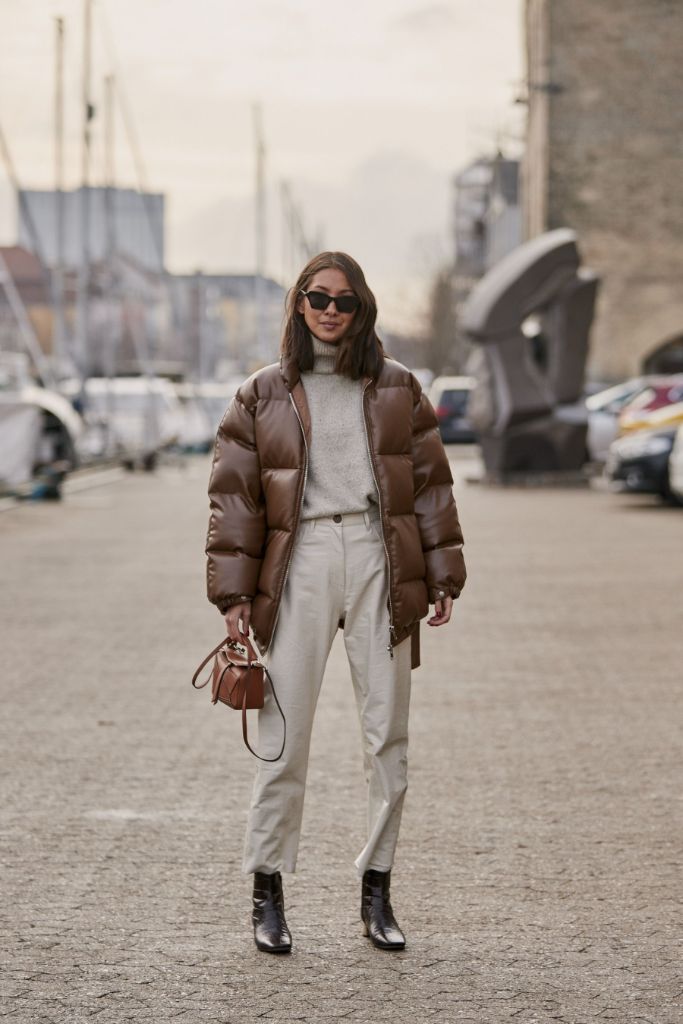 Brown Leather Puffer