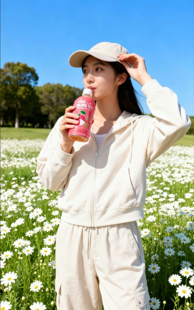 Lifestyle Beauty - Enjoying Peek-A-Brew in Flower Field