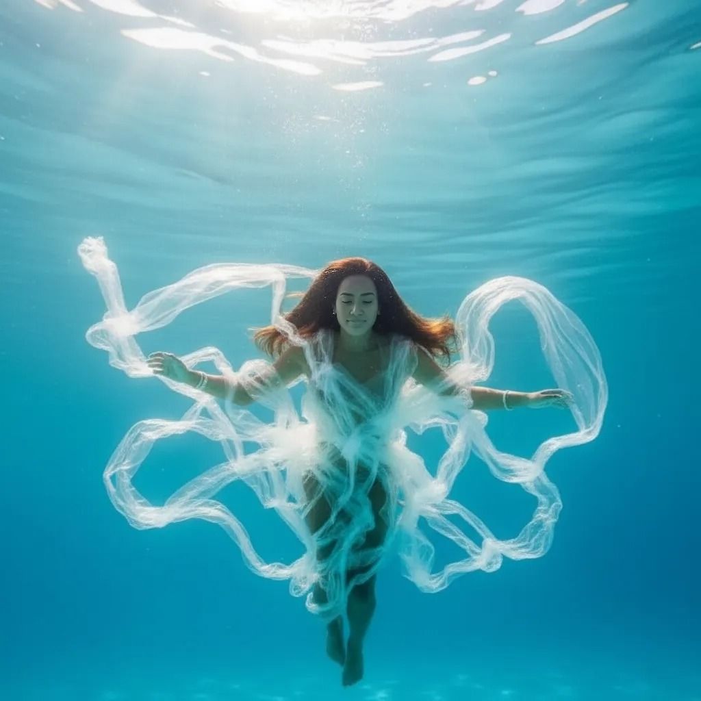Underwater ritual with fabric