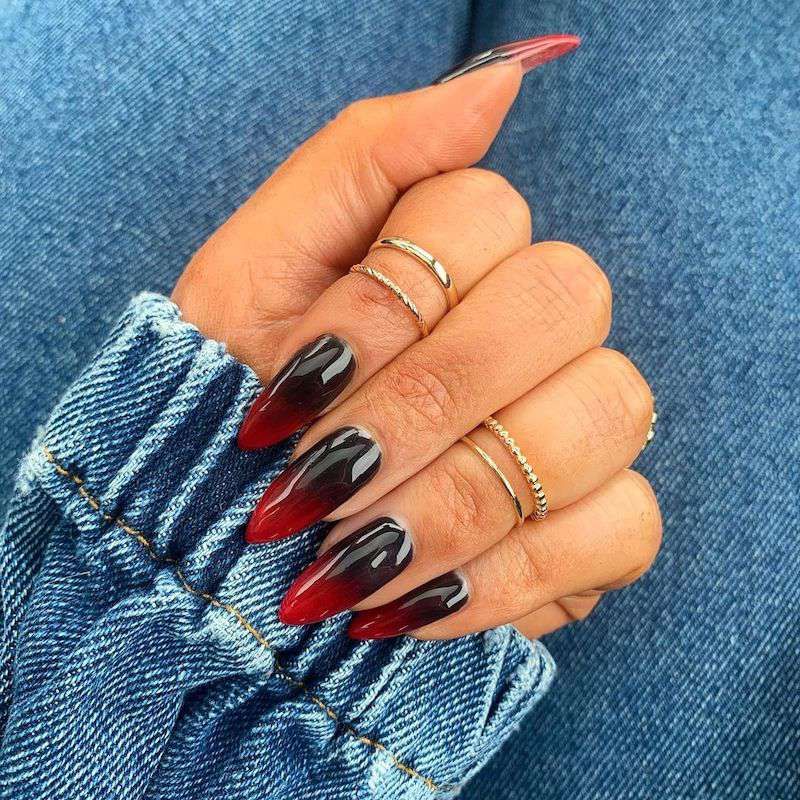 Burgundy Black Smooth Gradient Nails