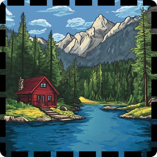 Illustrated mountain cabin